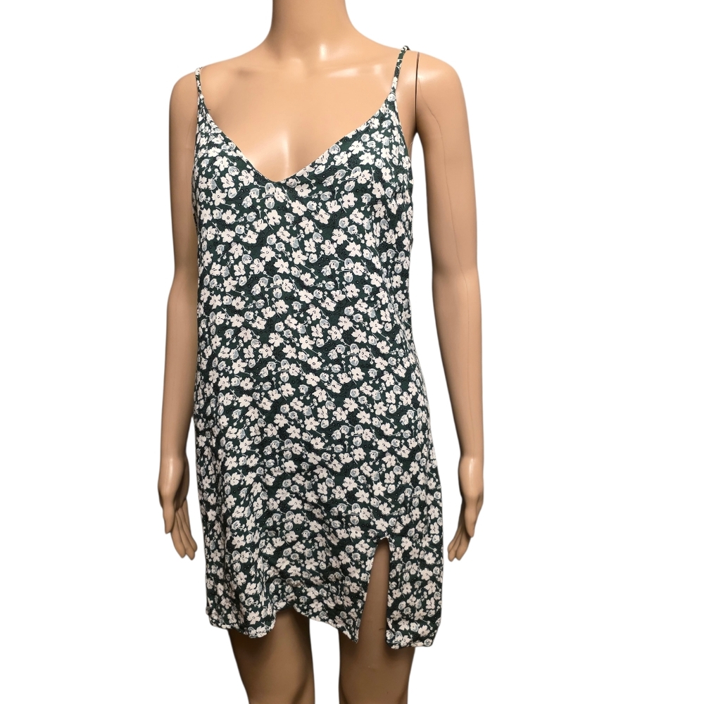 Reformation Floral Green Spaghetti Strap Dress Very Slim Fit L - Picture 4 of 14